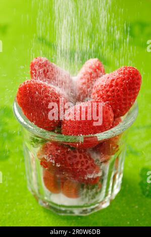 La poudre de fraises avec du sucre Banque D'Images