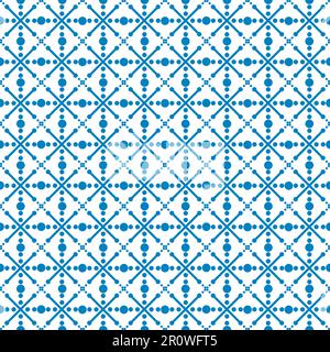 Élégant motif géométrique bleu et blanc sans couture avec de petits points et des croix Banque D'Images