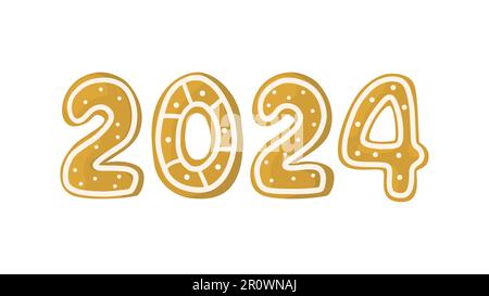 2024 lettres de petits gâteaux au gingembre de Noël. Illustration vectorielle dessinée à la main. Illustration de Vecteur