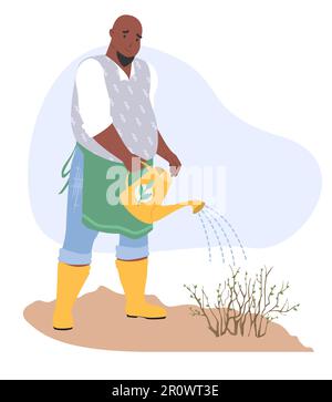 Homme jardinier arrosoir vecteur d'illustration de la vie agricole concept Illustration de Vecteur