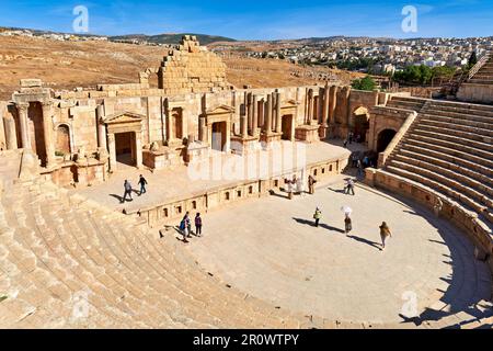 Jordanie. La ville romaine greco de Gerasa Jerash. Le théâtre Banque D'Images