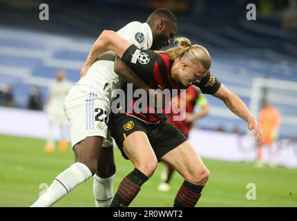 Madrid, Espagne. 09th mai 2023. Erling Haaland de la ville de Manchester lors de la Ligue des champions de l'UEFA, demi-finales, match de football à 1st jambes entre le Real Madrid et la ville de Manchester sur 9 mai 2023 au stade Santiago Bernabeu à Madrid, Espagne - photo Laurent Lairys/ABACAPRESS.COM crédit: Abaca Press/Alamy Live News Banque D'Images