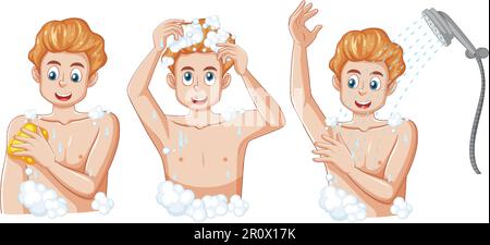 Une illustration de la routine de douche d'auto-soins pour adolescents Illustration de Vecteur