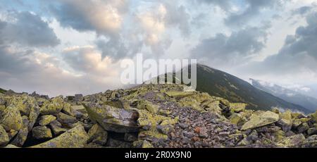 Pierres et nuages dans la région de Gorgany, dans les montagnes carpathes, en Ukraine. Banque D'Images