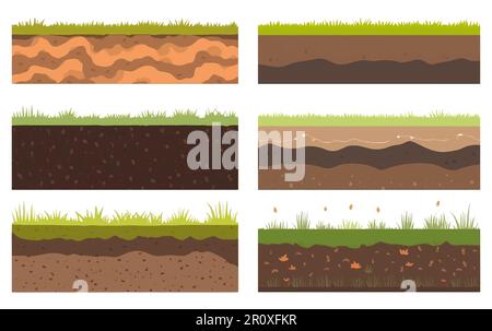 définir l'illustration vectorielle des couches de sol herbe verte, isoler le sol sur blanc Illustration de Vecteur