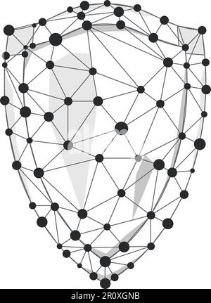 Polygone filaire blindé avec ligne et points isolés sur fond blanc. Illustration de Vecteur