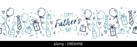 Motif de fête des pères mignon, gribouillages dessinés à la main, boîtes cadeaux, ballons, confetti - idéal pour les bannières, fonds d'écran, cartes, couvertures d'image - vecteur Illustration de Vecteur