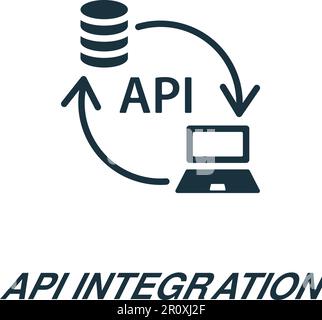 Icône d'intégration API. Panneau monochrome simple de la collection de développement d'applications. Icône d'intégration API pour le logo, les modèles, la conception Web et les infographies. Illustration de Vecteur