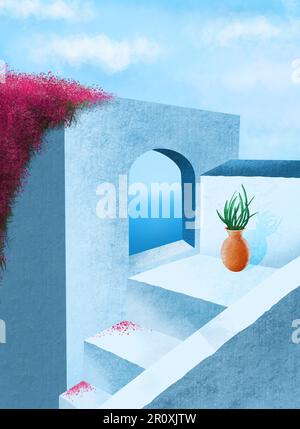 Vue sur le village grec traditionnel en Grèce Banque D'Images