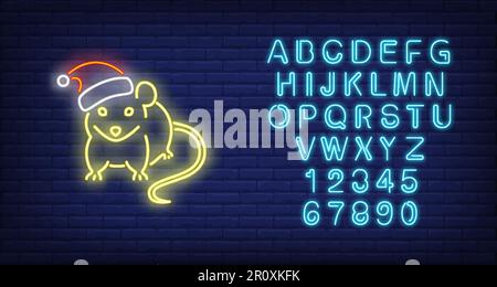Enseigne au néon de Noël à motif rat Illustration de Vecteur