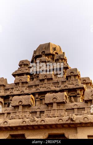 Excellente sculpture de pancha ratha à mahabalipuram. Architecture monolithique de déblais de roches faites par pallavas Banque D'Images