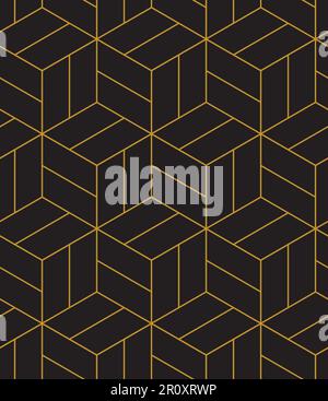 Arrière-plan de motif géométrique abstrait avec texture hexagonale et cubique. Lignes de grille sans couture noires et dorées. Motif minimaliste simple. Illustration de Vecteur
