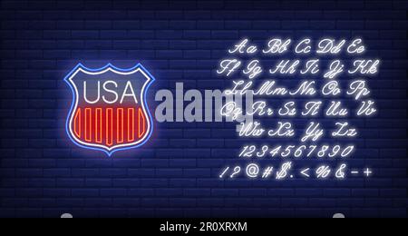 Panneau de protection avec drapeau américain à rayures fluo Illustration de Vecteur