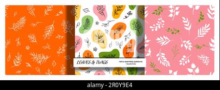 Motifs rétro sans couture de feuilles, brindilles, herbes Illustration de Vecteur