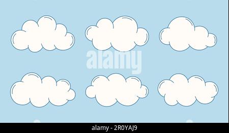 Ensemble de nuages de dessins animés simples. Symboles de nuage blanc abstrait de style plat. Illustration vectorielle Illustration de Vecteur
