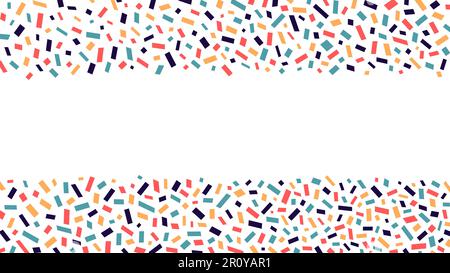 Joli fond avec des confettis colorés. Fête gribouille la bordure vectorielle. Formes puériles abstraites dessinées à la main sur fond blanc avec espace de copie. Festif Illustration de Vecteur