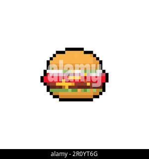 Illustration de pixels Burger Hamburger pixélisé. Restauration rapide 8 bits Illustration de Vecteur