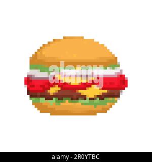 Illustration de pixels Burger Hamburger pixélisé. Restauration rapide 8 bits Illustration de Vecteur
