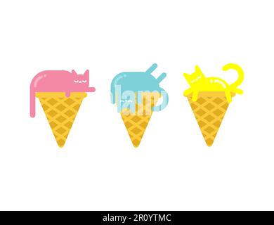 Ensemble de crème glacée pour chats. Animal de compagnie esquimau. Illustration vectorielle Illustration de Vecteur