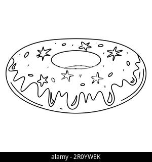 Beignet savoureux en forme de doodle dessiné à la main. Illustration vectorielle isolée sur blanc. Page de coloriage Illustration de Vecteur