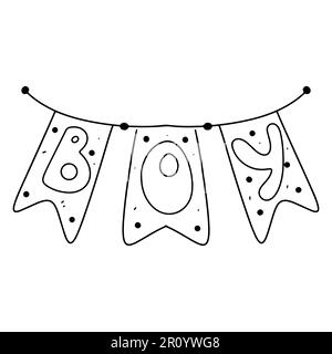 Guirlande garçon pour nouveau-né en forme de doodle dessiné à la main. Illustration vectorielle isolée sur blanc. Page de coloriage Illustration de Vecteur