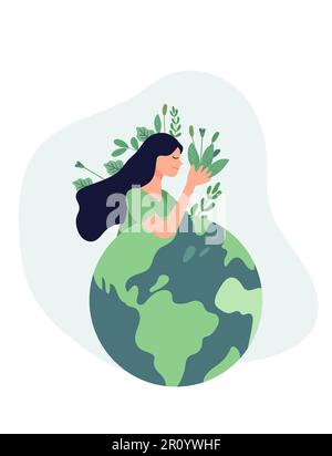 Mains berçant le globe, exprimant un profond respect et soin pour mère nature. Une représentation visuelle des questions urgentes du réchauffement de la planète et de l'altération du climat. Vecteur. Illustration de Vecteur