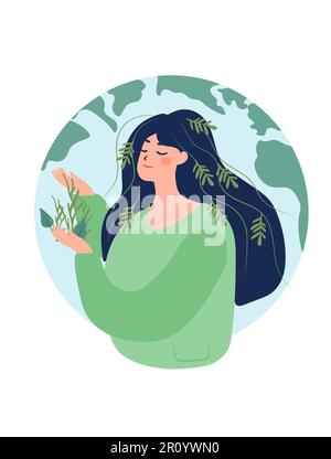 Mains berçant les plantes, exprimant un profond respect et soin pour mère nature. Concept signifiant les défis environnementaux et l'importance de protéger la Terre. Vecteur. Illustration de Vecteur