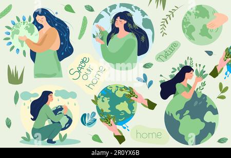 Mains berçant le globe, exprimant un profond respect et soin pour mère nature. Concept signifiant les défis environnementaux et l'importance de protéger la Terre. Vecteur. Illustration de Vecteur