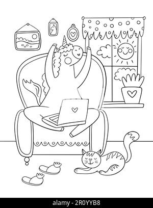 illustration de la ligne de référence d'unicorn. Page de coloriage pour enfants. Banque D'Images