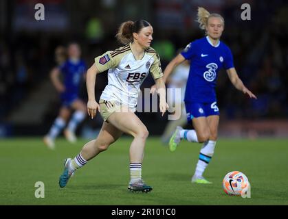 Ruby Mace de Leicester City en action pendant le match de la Super League féminine de Barclays à Kingsmeadow, Kingston upon Thames. Date de la photo: Mercredi 10 mai 2023. Banque D'Images