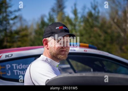 Tingsryd, Suède, 10 mai 2023 MRF Tires Dealer Team et Team GN Motorsport lors des essais avant le championnat européen de rallye de la FIA en Pologne. Credit: PEO Mšller/Alamy Live News Banque D'Images