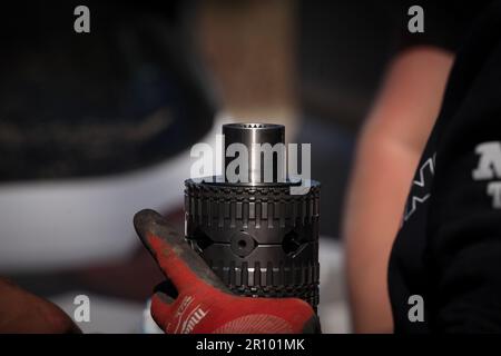 Tingsryd, Suède, 10 mai 2023 MRF Tires Dealer Team et Team GN Motorsport lors des essais avant le championnat européen de rallye de la FIA en Pologne. Credit: PEO Mšller/Alamy Live News Banque D'Images