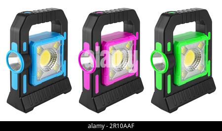 Lampe de poche À LED, alimentée par batterie, sur fond blanc dans l'isolation Banque D'Images