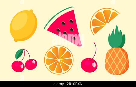 Ensemble de couleurs fruits d'été. Illustration vectorielle Illustration de Vecteur