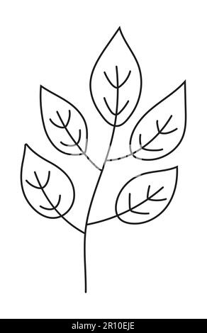 Ligne de branche de plante, vecteur de caniche de feuille. Branches d'arbre vintage dessinées à la main avec des feuilles et des fleurs. Illustration de Vecteur