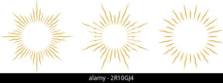 Ensemble de cadres dorés pour lunettes de soleil. Collection rétro rayons de soleil. Rayons radiaux dorés vintage, rayons de soleil, feu d'artifice ou explosion pour emblème, logo, étiquette, timbre, bannière, autocollant. Éléments de conception vectoriels Illustration de Vecteur