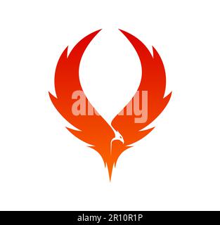 Icône ailes d'oiseau de Phoenix ou firebird en silhouette de flamme de feu, symbole de compagnie de vecteur. Oiseau, faucon, faucon ou aigle de Phoenix volant sur des ailes de feu de propagation, signe pour le studio, beauté ou marque de mode Illustration de Vecteur