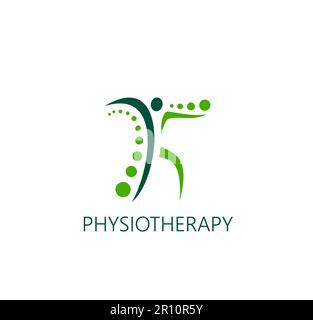 Icône de physiothérapie, thérapie physique vectorielle et chiropratique, traitement de massage, exercices de réadaptation et de récupération. Emblème vert de silhouette humaine de physiothérapeute, chiropraticien, physiothérapeute Illustration de Vecteur