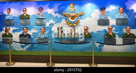 Chandigarh, Inde. 10th mai 2023. CHANDIGARH, INDE - MAI 10 : mur dédié de la murale des femmes pilotes au Musée du patrimoine de l'Armée de l'air indienne, secteur 18 sur 10 mai 2023 à Chandigarh, Inde. Le premier musée du patrimoine de la Force aérienne indienne en son genre a été envisagé au secteur 18, au cœur de Chandigarh, en septembre 2021. (Photo de Ravi Kumar/Hindustan Times/Sipa USA) crédit: SIPA USA/Alay Live News Banque D'Images