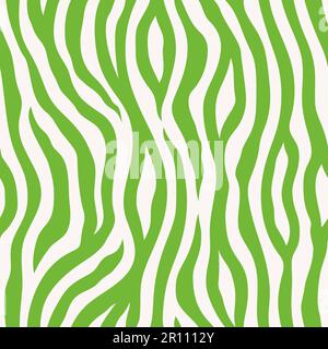 Motif sans couture vert zébré groovy. Résumé Wild Skin Vector Background in 1970s hippie Retro style pour impression sur textile, papier d'emballage Illustration de Vecteur