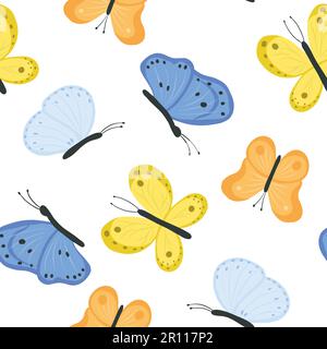 Joli motif papillons sans couture. Illustration plate vecteur insectes volants. Magnifique papier peint papillon dessiné à la main. Illustration de Vecteur