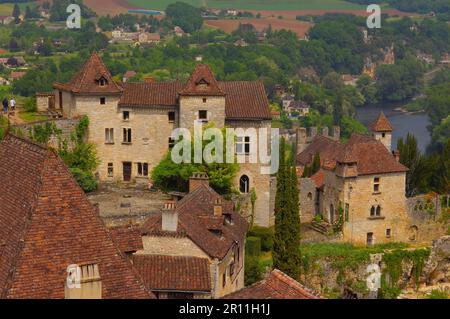 Saint Cirq Lapopie, Rivière du Lot, Vallée du Lot, chemin de St James, midi Pyrénées, France Banque D'Images