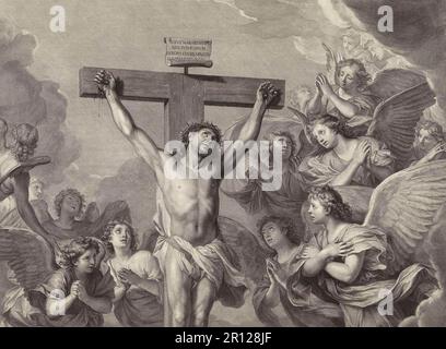 La Crucifixion, exécution, de Jésus de Nazareth, Christ, Vendredi Saint, Golgotha, c. 1690, Gerard Edelinck, France, reproduction historique, numériquement restaurée à partir d'un original de 19th siècle. Banque D'Images