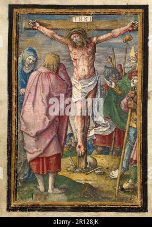 La Crucifixion, exécution, de Jésus de Nazareth, Christ, Vendredi Saint, Golgotha, Crucifixion du Christ, Lucas van Leyden, c. 1521, Belgique, reproduction historique, restaurée numériquement à partir d'un original datant de 19th ans. Banque D'Images