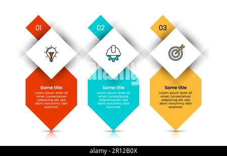 Modèle d'infographie avec icônes et 3 options ou étapes. Bannières sur pied. Peut être utilisé pour la mise en page du flux de travail, le diagramme, la conception Web. Illustration vectorielle Illustration de Vecteur