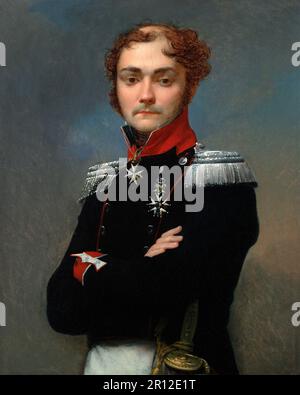 Portrait de Charles-Louis Regnault, officier des guerres napoléoniennes, peintre Jean-Baptiste Regnault, Historique, reproduction numériquement restaurée d'un original datant de 19th ans. Banque D'Images