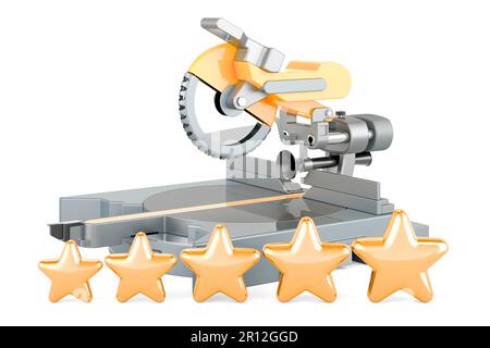 Scie circulaire de table avec cinq étoiles dorées. 3D rendu isolé sur fond blanc Banque D'Images