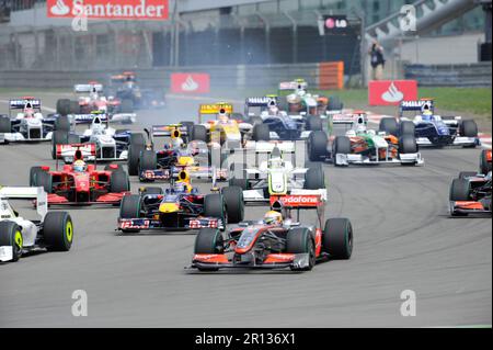 Start zum Formel 1 Rennen mit Lewis Hamilton (McLaren Mercedes 1) Mark Webber ( Red Bull Racing 14) Felipe Massa (Ferrari 3) Sebastian Vettel ( Red Bull Racing 15) Jenson Button ( Brawn GP 22) Formel 1 Grand Prix von Deutschland auf dem Nürburgring 12,7.2009. Banque D'Images