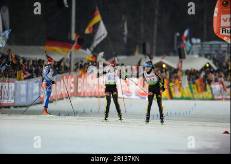 Magdalena NEUNER Staffelwechsel mit Kartin Hitzer. Biathlon, 4x6km Staffel der Frauen. 14,1.2009. Banque D'Images