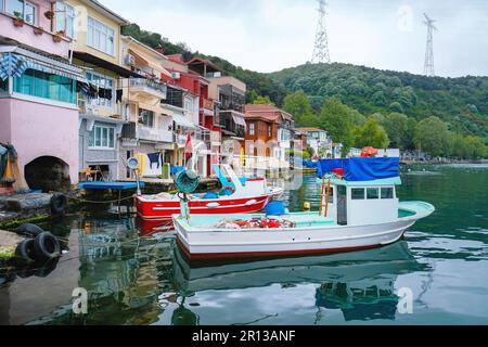 Vue pittoresque et paysage tranquille du village d'Anadolu Kavagi à l'extrémité nord du Bosphore dans le quartier de Beykoz à Istanbul, Turquie. Banque D'Images